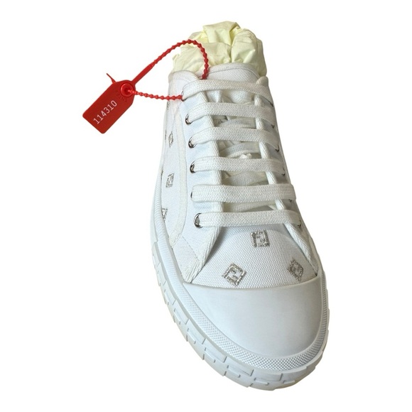Fendi Domino White Canvas Logo Unisex Sneakers Women’s 11.5/ Men’s 10 - Pristine - Picture 15 of 15